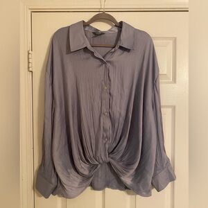 Terra & Sky Women’s Lavender Button-Up Knotted Blouse. Long Sleeve. NWT. 2X Plus